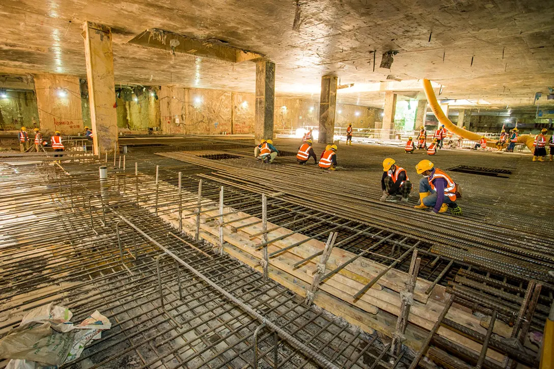 Station base slab excavation removal and back-filling above station roof slab at the Hospital Kuala Lumpur MRT Station site.