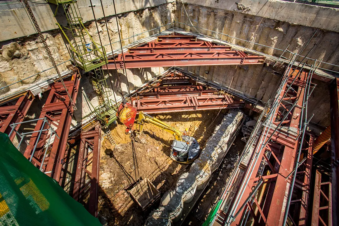 View of Hospital Kuala Lumpur MRT Station Entrance A next to Istana Budaya and Jalan Tun Razak showing excavation works for upcoming box jacking works.