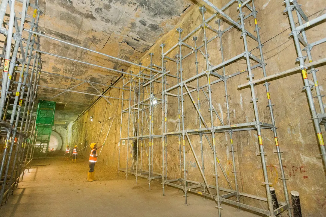 Installation formwork and shoring for Overhead Track Exhaust construction at the Hospital Kuala Lumpur MRT Station site.