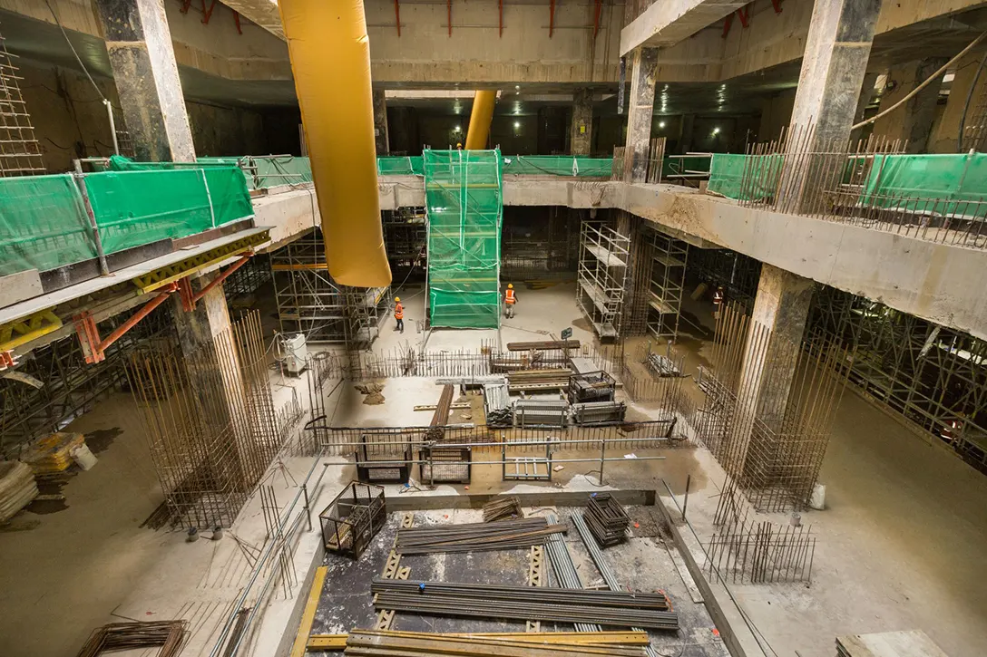 Ongoing reinforced concrete column rebar works at the platform area of the Hospital Kuala Lumpur MRT Station site.
