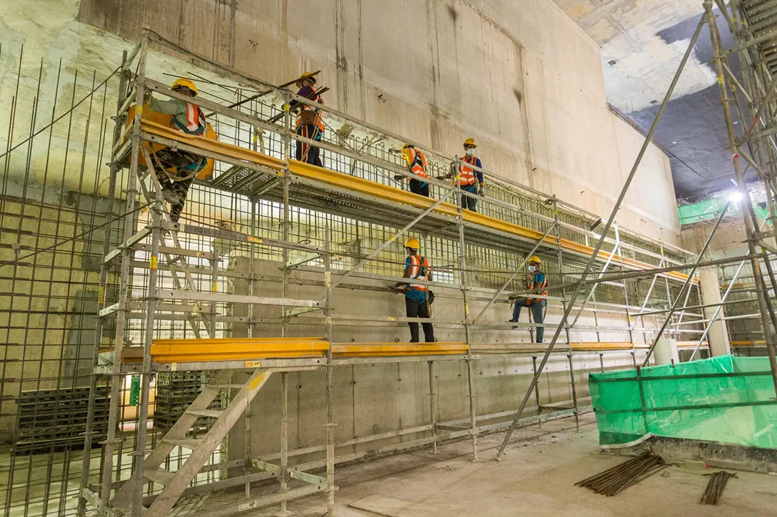 Ongoing reinforced concrete wall reinforcement installation of the platform level of the Hospital Kuala Lumpur MRT Station.