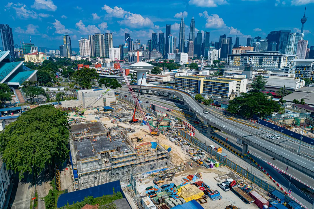 Aerial view of the ongoing reinforced concrete rebar works of the Entrance and Vent C Building of the Hospital Kuala Lumpur MRT Station.