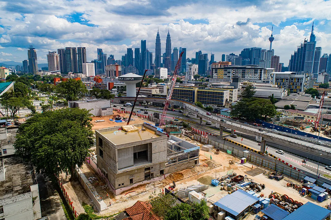 Construction of the Hospital Kuala Lumpur MRT Station in progress.
