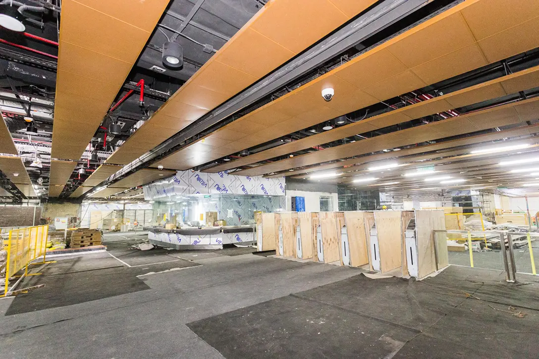 Concourse level ceiling works in front of house Customer Service Office room area completed at the Hospital Kuala Lumpur MRT Station.