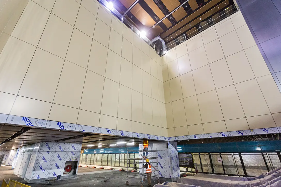 Completion of wall cladding from concourse to platform level at the Hospital Kuala Lumpur MRT Station.