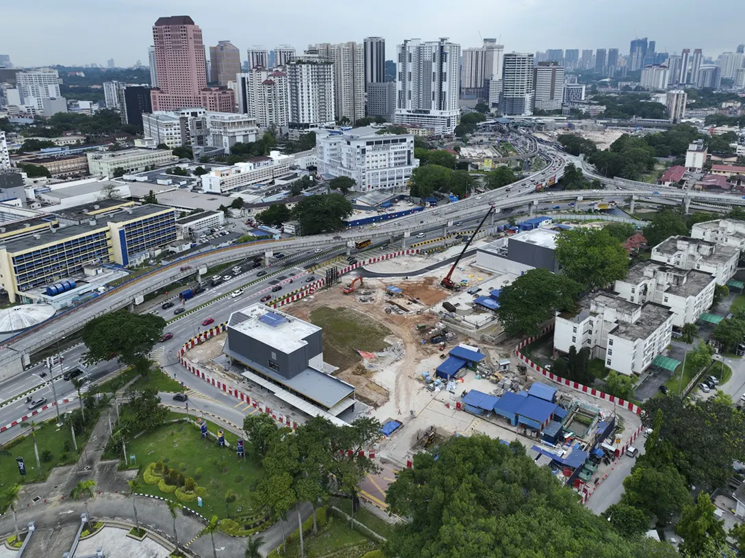 Completed building structure and ongoing turfing works at the Hospital Kuala Lumpur MRT Station