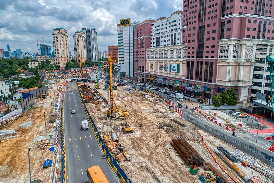 Secant bored piling works in progress at the Jalan Ipoh MRT Station site.