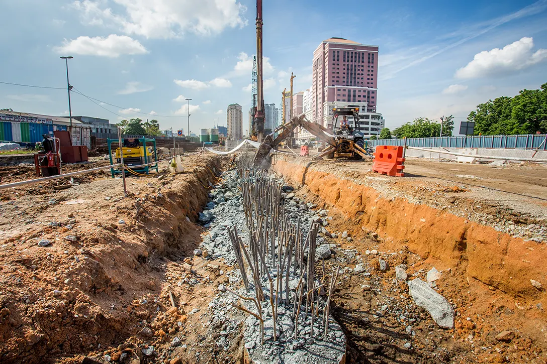 Ongoing capping beam construction at Jalan Ipoh MRT Station site.