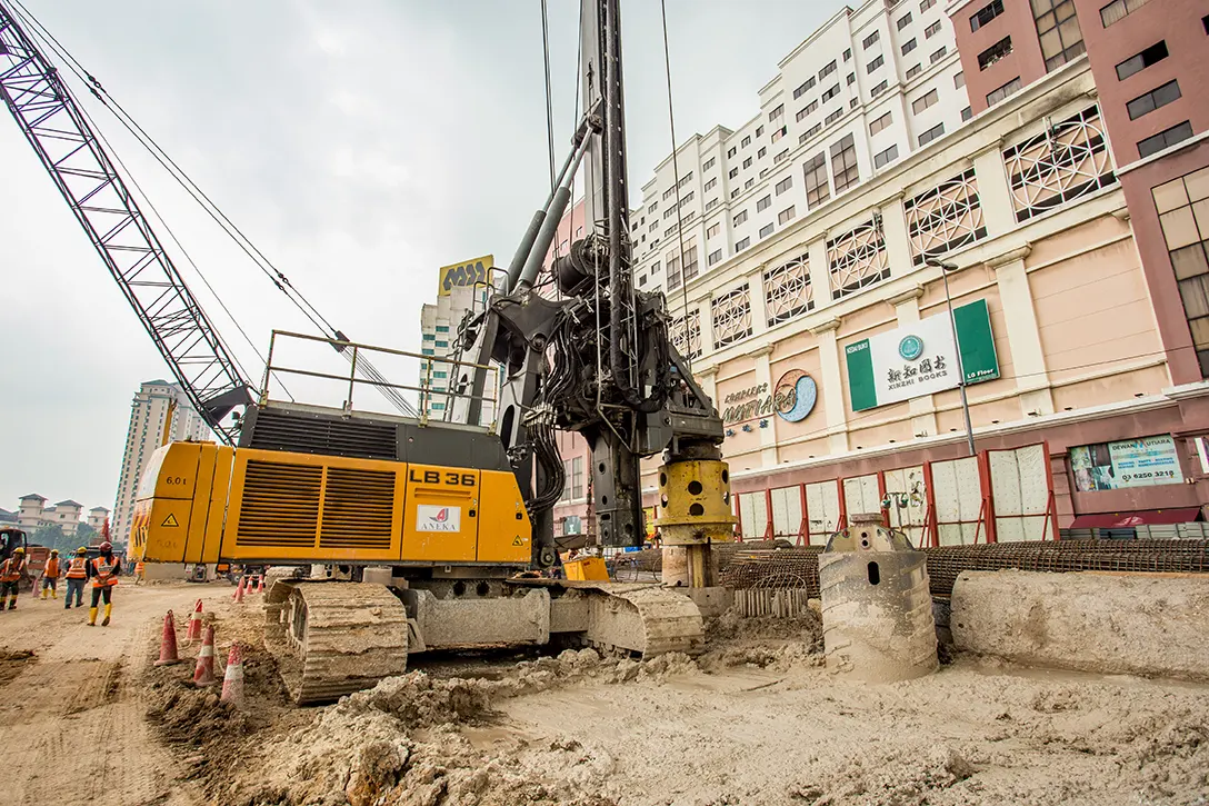 Ground view of the secant bore piling works at the Jalan Ipoh MRT Station site.