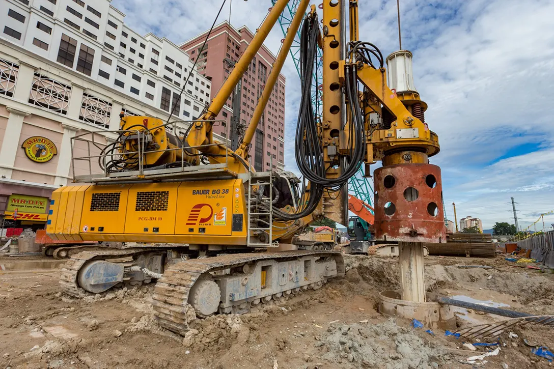 View of the secant bore piling works in progress at the Kentonmen MRT Station.