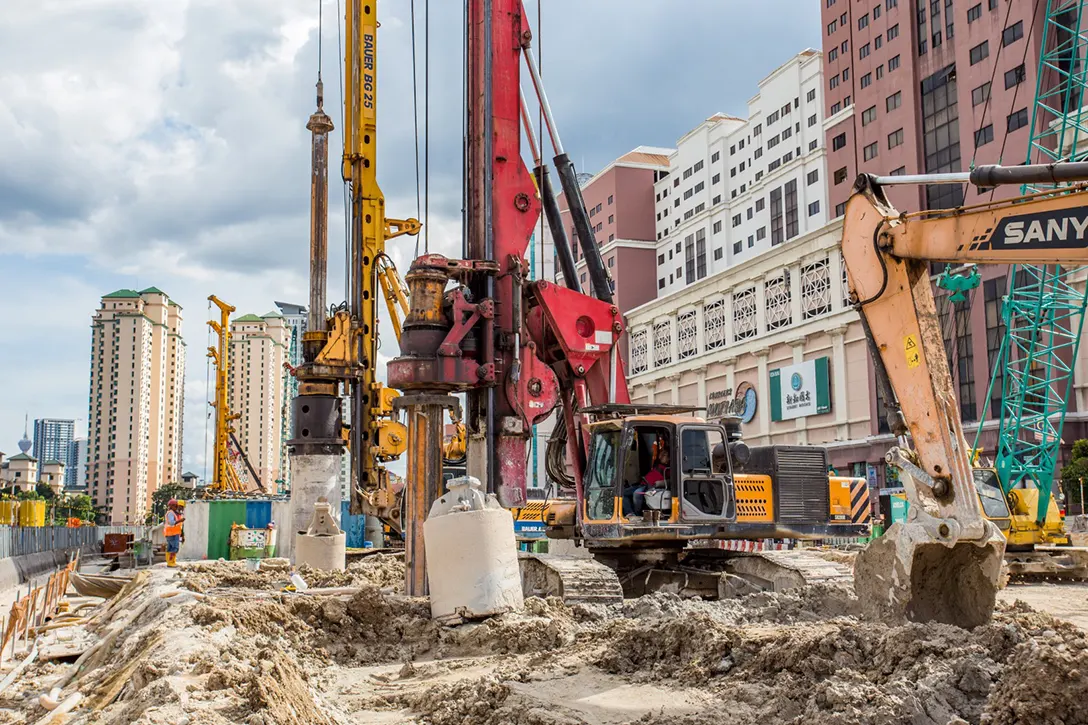 Secant bore piling works in progress at the Jalan Ipoh MRT Station.