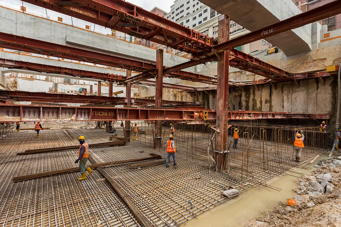 Ongoing base slab works at the Jalan Ipoh MRT Station.