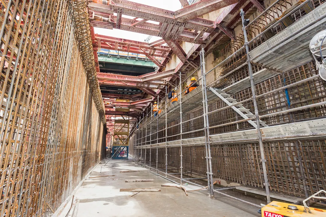 Skin wall and centre wall reinforced concrete works in progress at the Jalan Ipoh MRT Station.