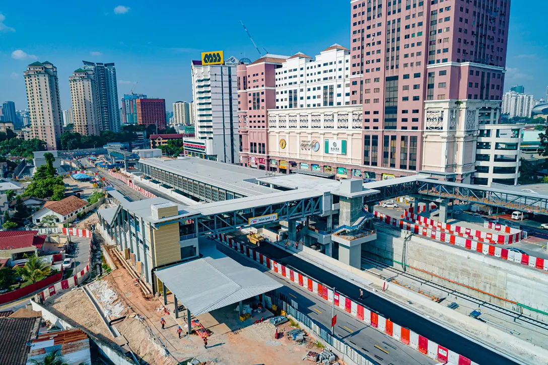 Aerial view showing the external works station in progress at Jalan Ipoh MRT Station