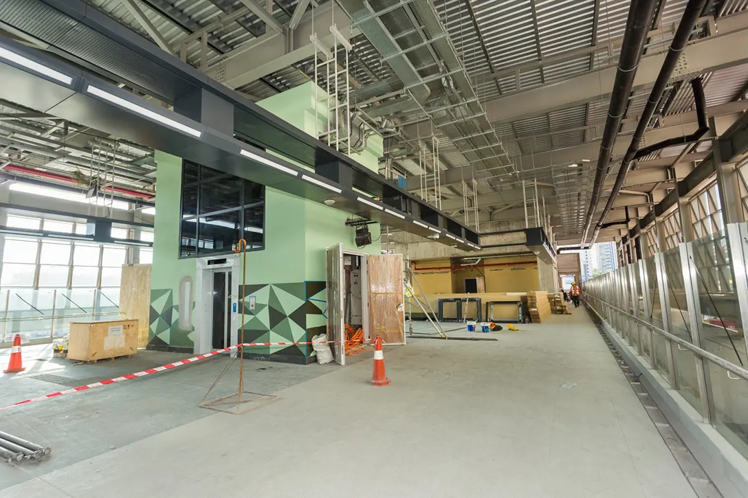 View of the Jalan Ipoh MRT Station showing the mural paint works in progress.