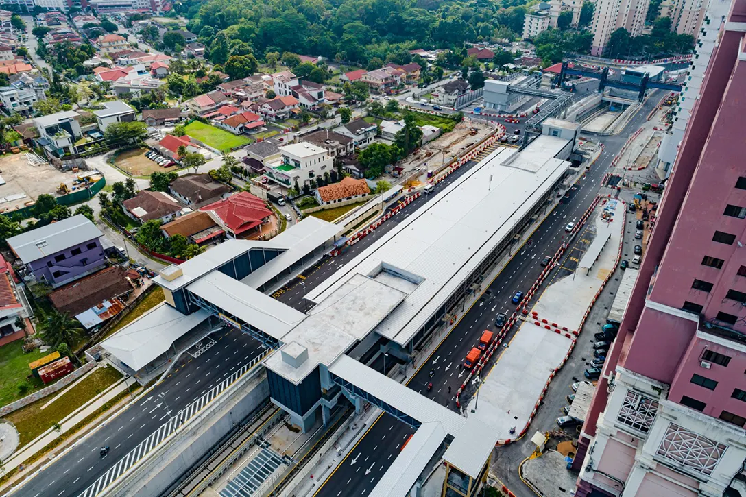 Aerial view of the Jalan Ipoh MRT Station showing the touch-up defects and painting works in progress.