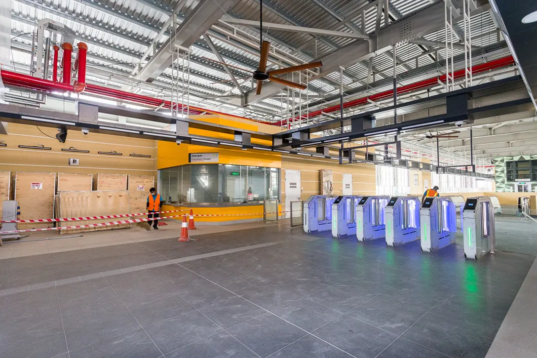 Testing and commissioning of the Automatic Fare Collection system works in progress at the Jalan Ipoh MRT Station.