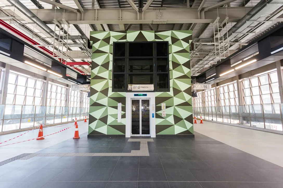 Touch-up defects works near the lift in progress at the Jalan Ipoh MRT Station