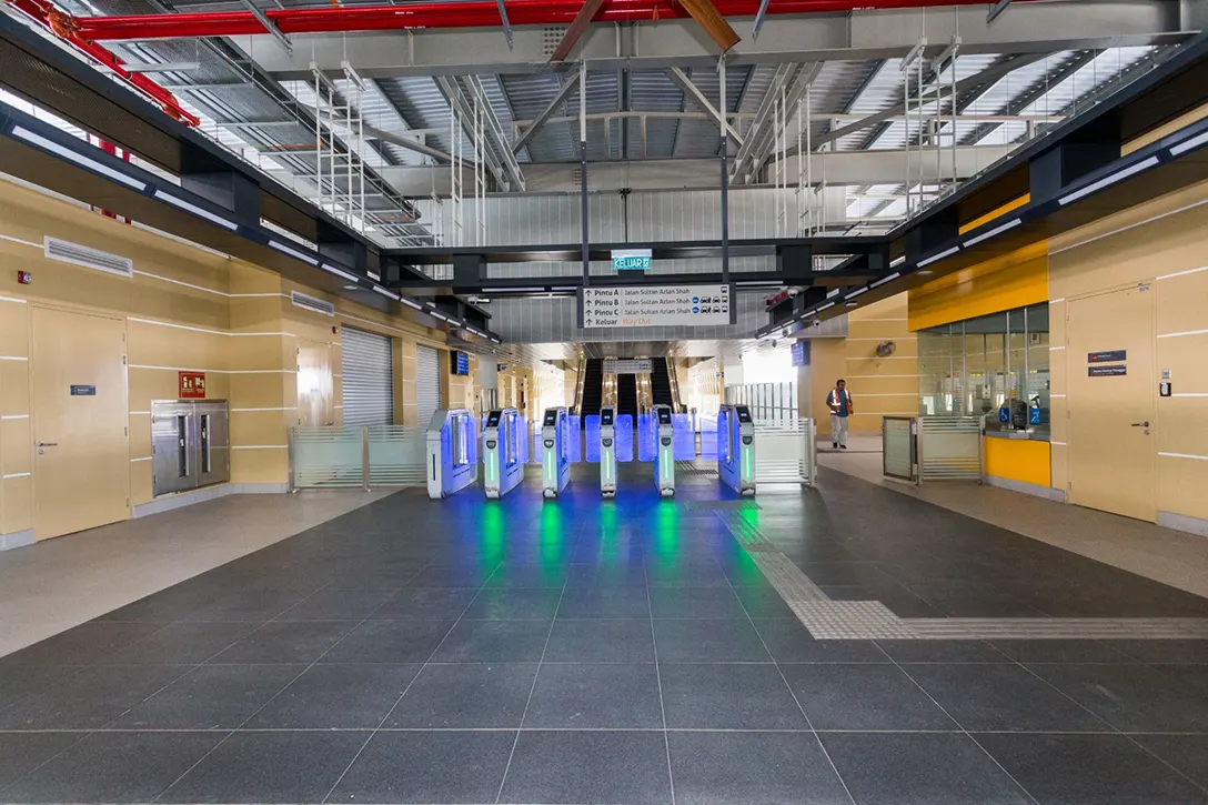 Testing and commissioning of Automatic Fare Collection gate system in progress at the Jalan Ipoh MRT Station.