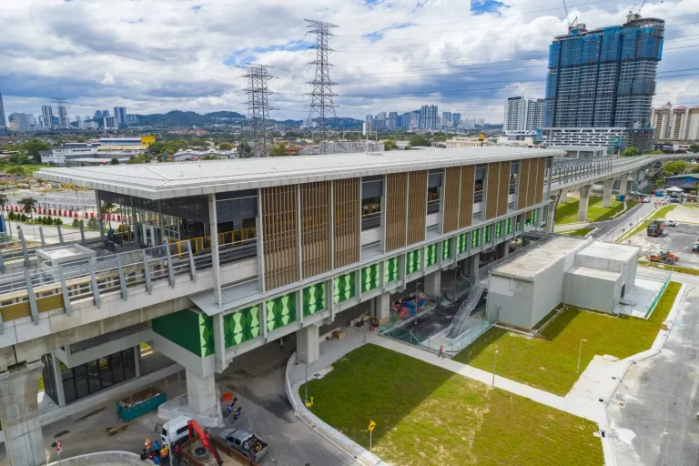 Aerial view of the Jinjang MRT Station showing the pier repair for finishes in progress