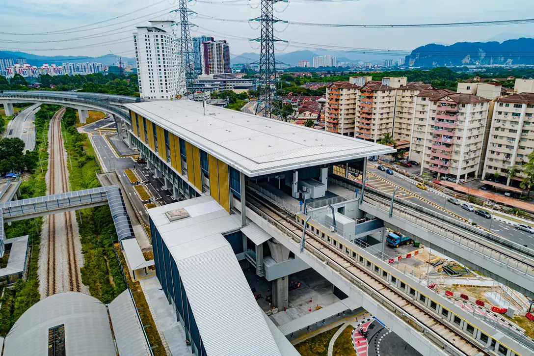 Aerial view of the Kampung Batu MRT Station showing the touch-up paint works in progress