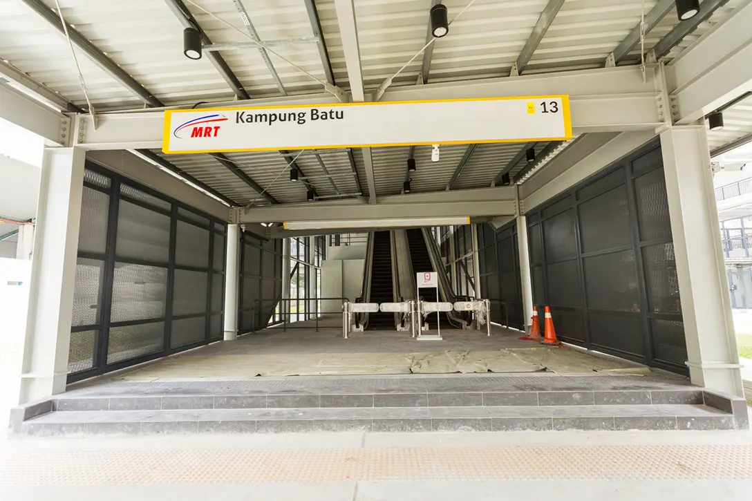 View of the Kampung Batu MRT Station showing the touch-up paint works at the Entrance 1 in progress