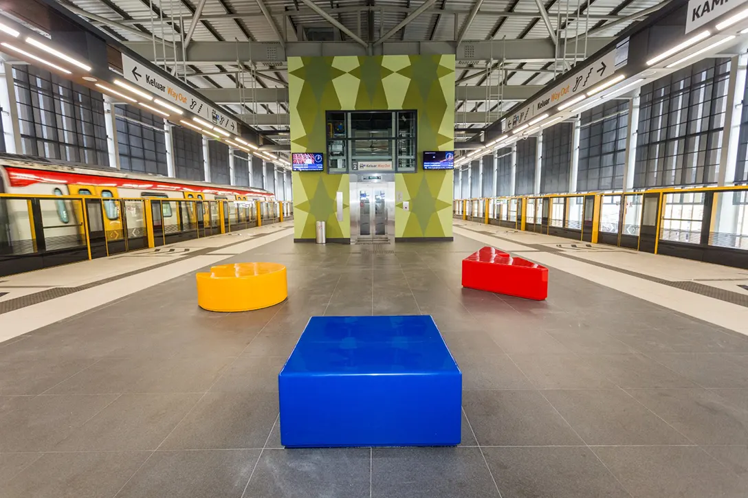 Waiting bench installation at the Kampung Batu MRT Station.