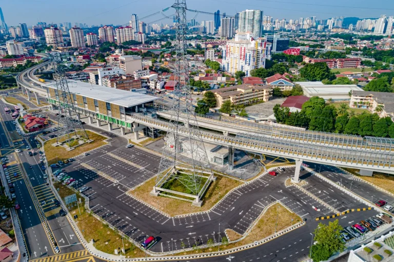 Aerial view of the Kampung Batu MRT Station at-grade park and ride showing completion of works
