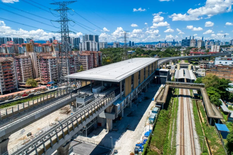 Aerial view of the Kampung Batu MRT Station site showing the tiling works in progress