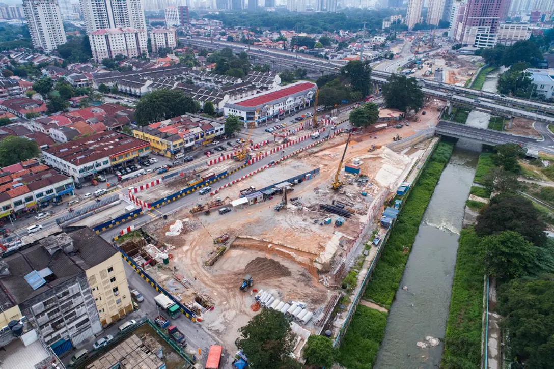 Ongoing micro-piling works at the Kentonmen MRT Station south entrance site.