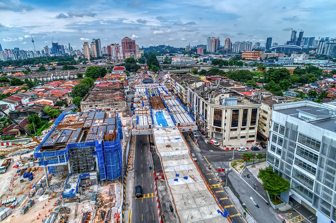 Aerial view of the reparation works for concourse platform at the Kentonmen MRT Station site