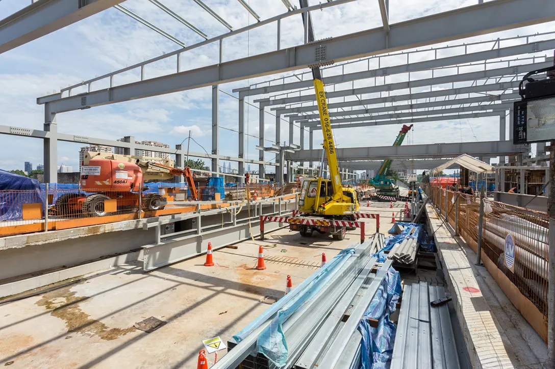 Ongoing steel structure works at the Kentonmen MRT Station site.