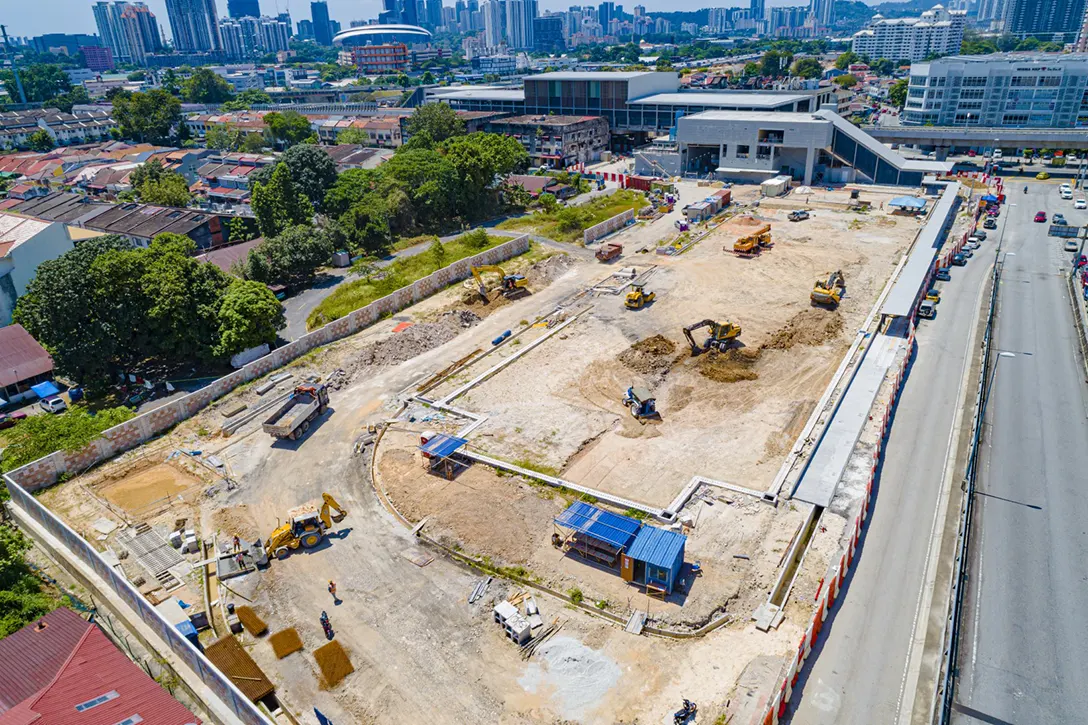 Aerial view of the At Grade Park and Ride for Kentonmen MRT Station showing the trimming sub-grade level works in progress.
