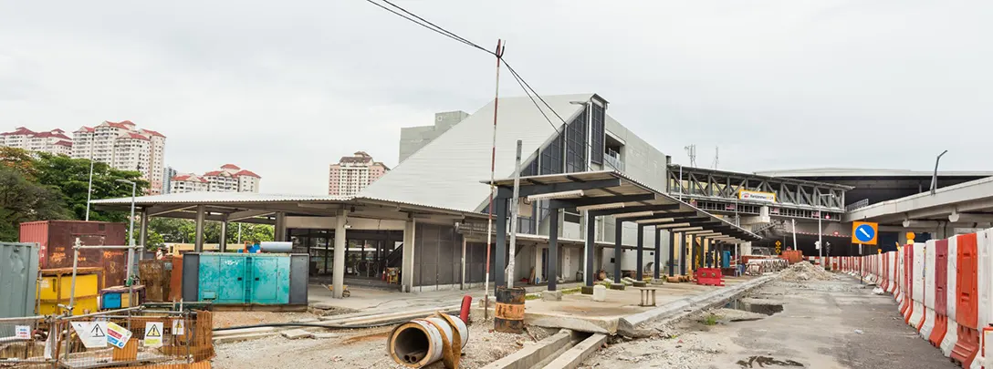 View of the Kentonmen MRT Station showing the final stage façade touch-up works in progress.