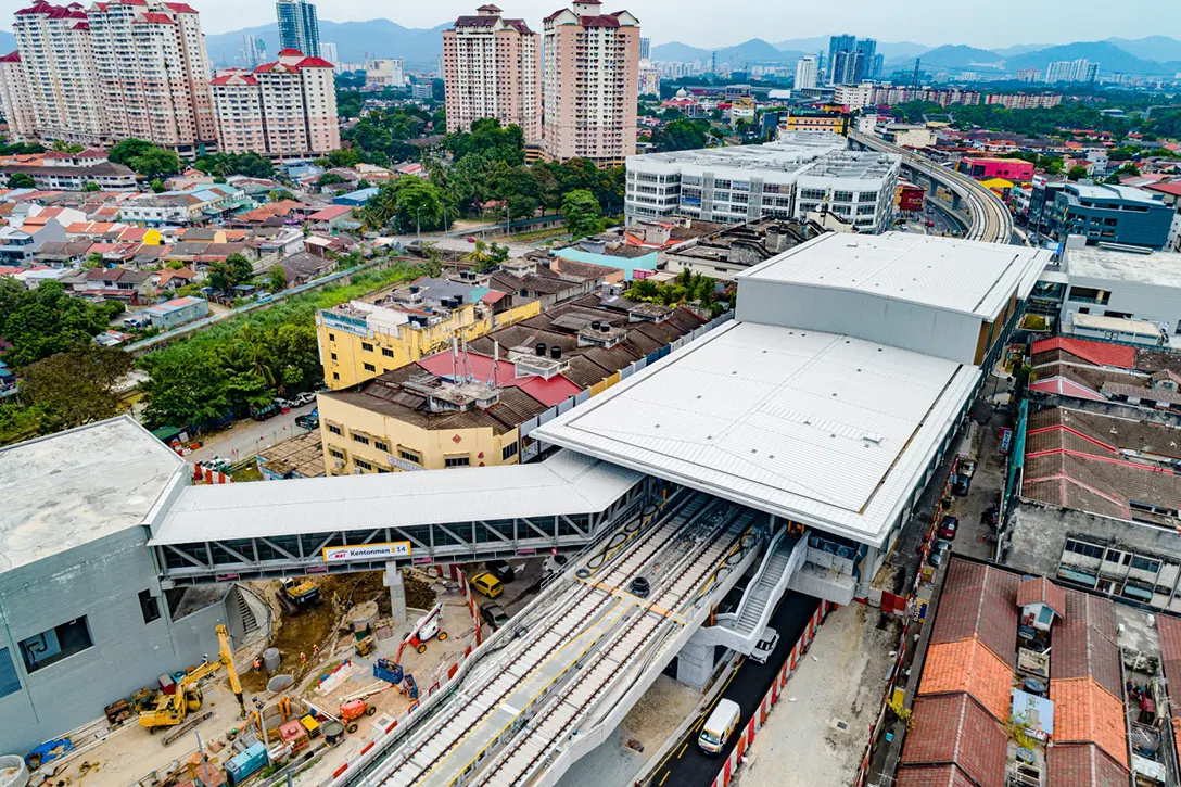 Aerial view of Kentonmen MRT Station showing the final stage tiling works in progress