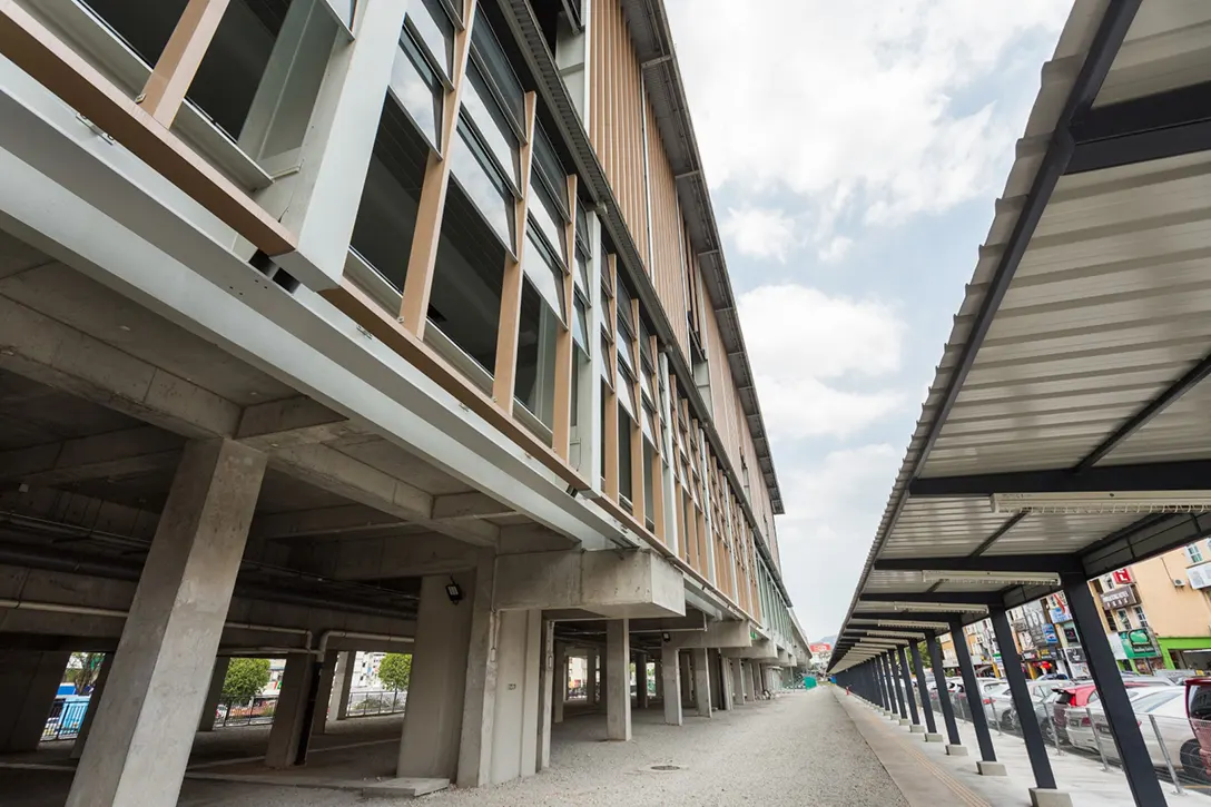 View of the Kepong Baru MRT Station showing the pedestrian covered walkway tidiness in progress