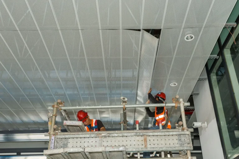 Aluminium ceiling in progress at the Kepong Baru MRT Station concourse level