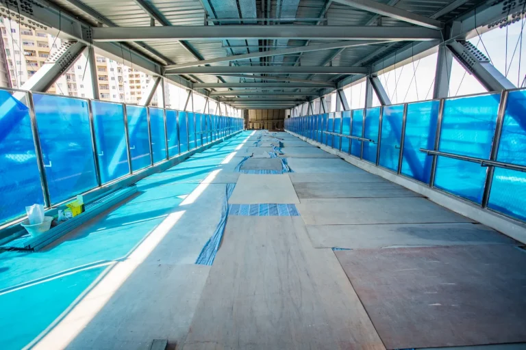 View of the completed installation of roof and main cable containment for the Kepong Baru MRT Station site