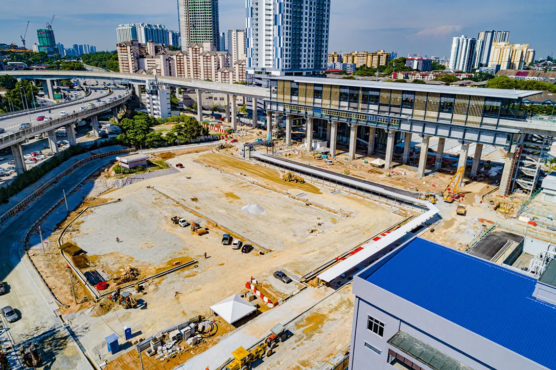 Aerial view of the Kuchai MRT Station at-grade park and ride showing the road base preparation in progress.