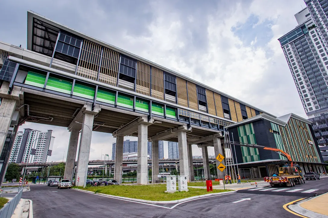 View of the Kuchai MRT Station showing the flag pole installation works in progress