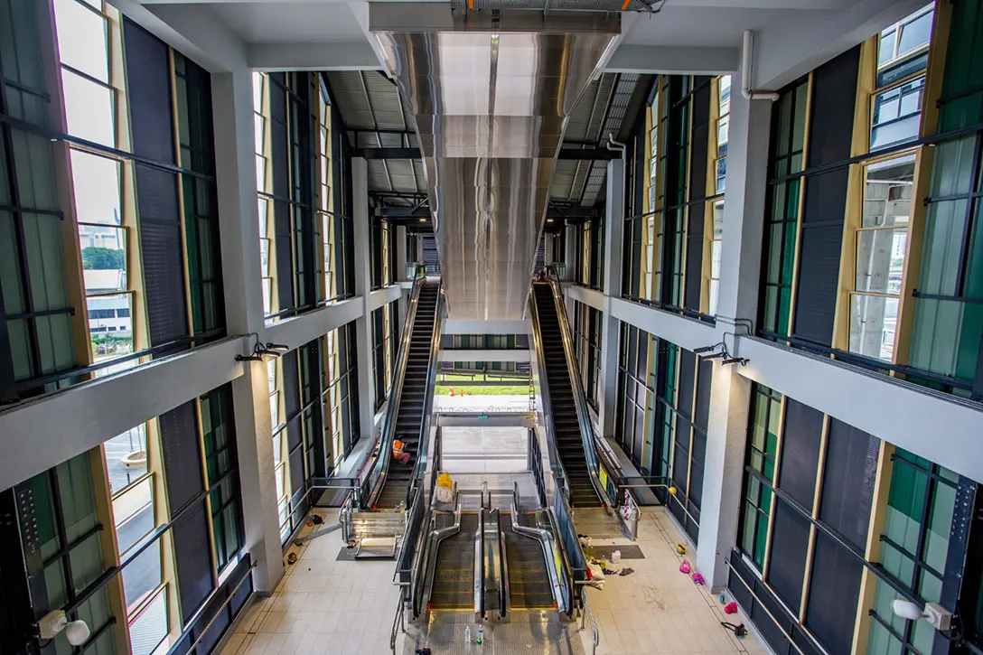 The completed additional aluminium perforated panel at the Kuchai MRT Station Entrance A.