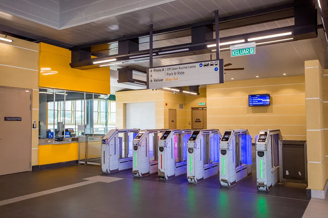 Testing and commissioning of Automatic Fare Collection gate system in progress at the Kuchai MRT Station.