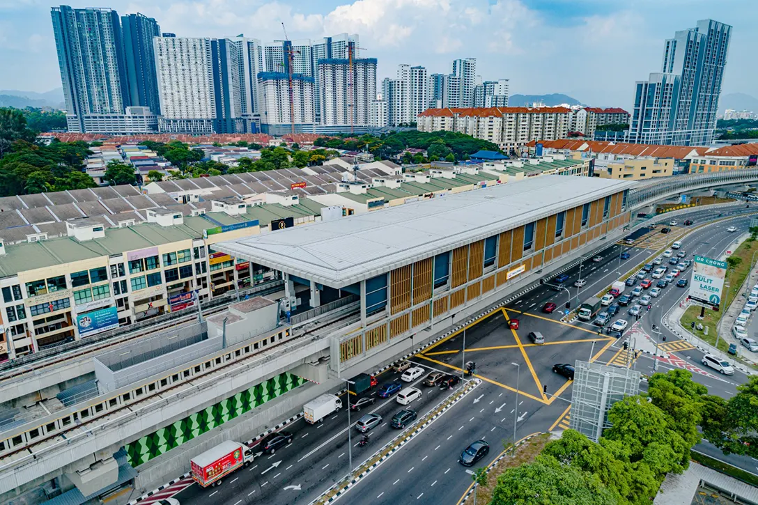 Aerial view of the Metro Prima MRT Station showing the rectification works for defects list in progress