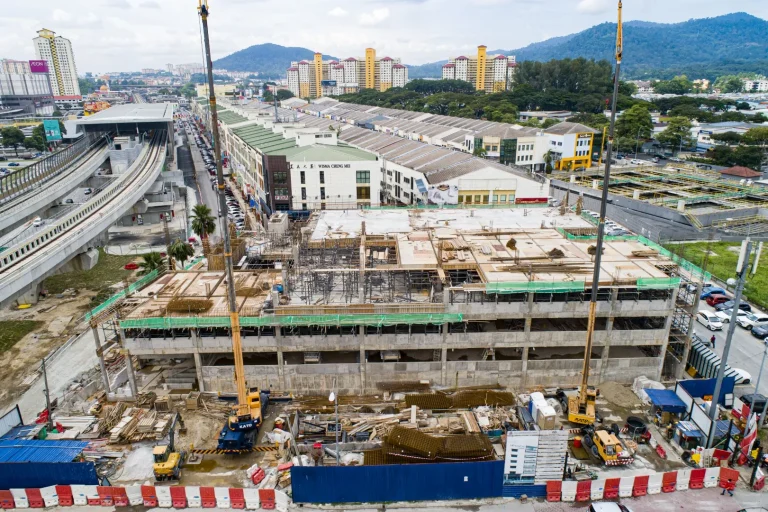 Structural works such as beam and slab installation in progress for Level 3 at the Metro Prima MRT Station Multi-Storey Park and Ride