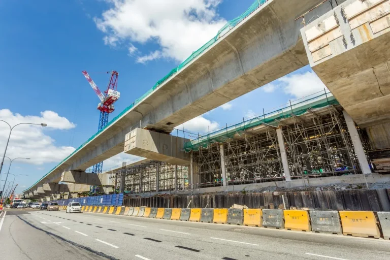 Ongoing construction works of beam, slab and column at the concourse and intermediate level of Metro Prima MRT Station