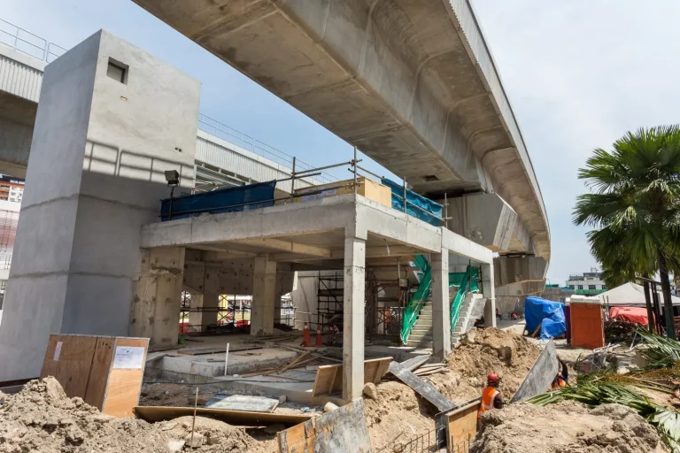 Construction of drainage and covered walkway in progress at the Metro Prima MRT Station Entrance 2