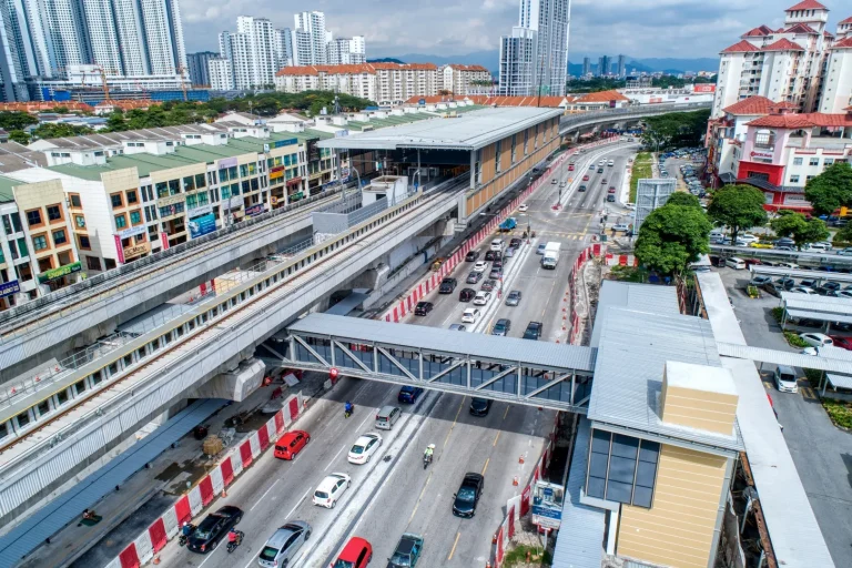 View of the Metro Prima MRT Station showing the landscape, road and drainage works in progress