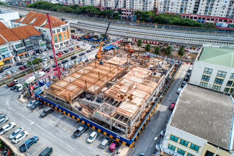 Formwork and rebar installation works in progress at the Multi-Storey Park and Ride Metro Prima MRT Station