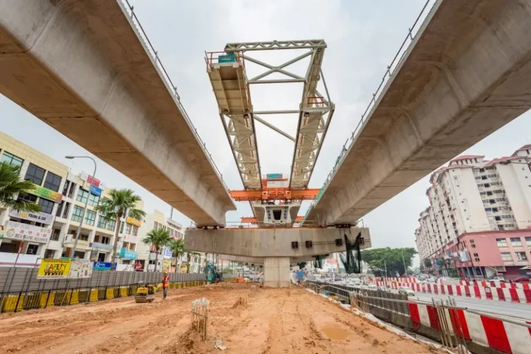 Installation of segmental box girder using sliding method at the Metro Prima MRT Station site