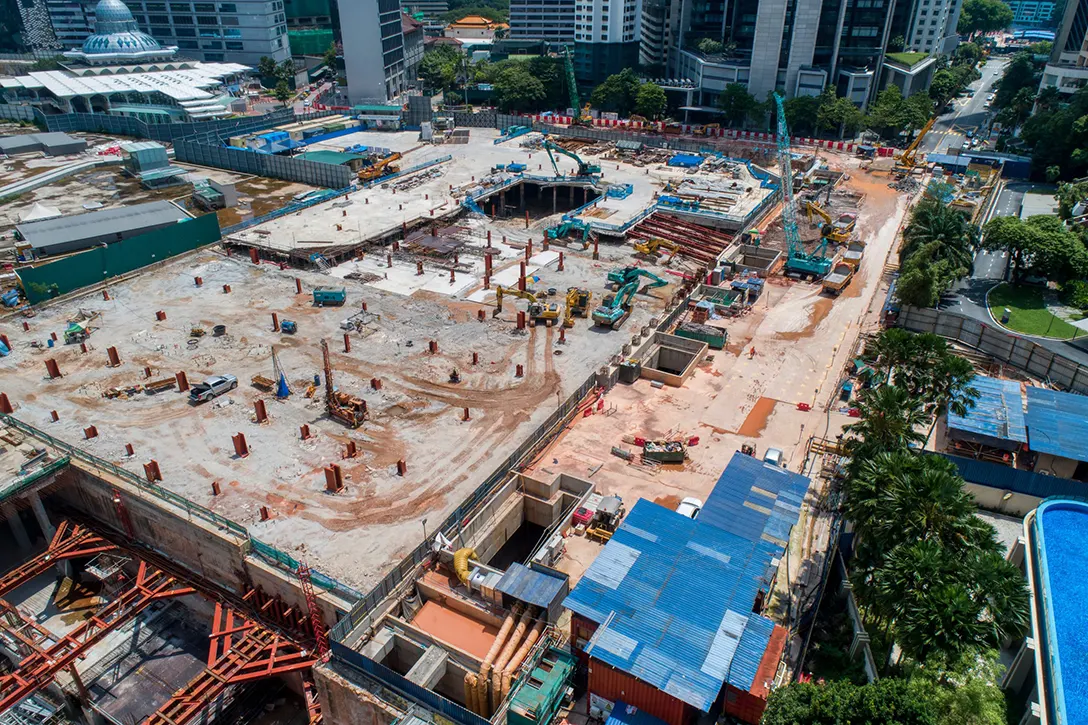 Overall south view of Persiaran KLCC MRT Station site the ground level layout.